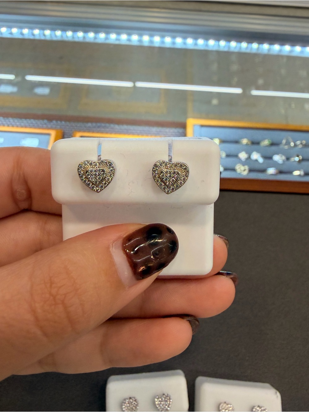 Heart Pavé Stud Earrings in Silver with Clear Stones - Women Jewelry